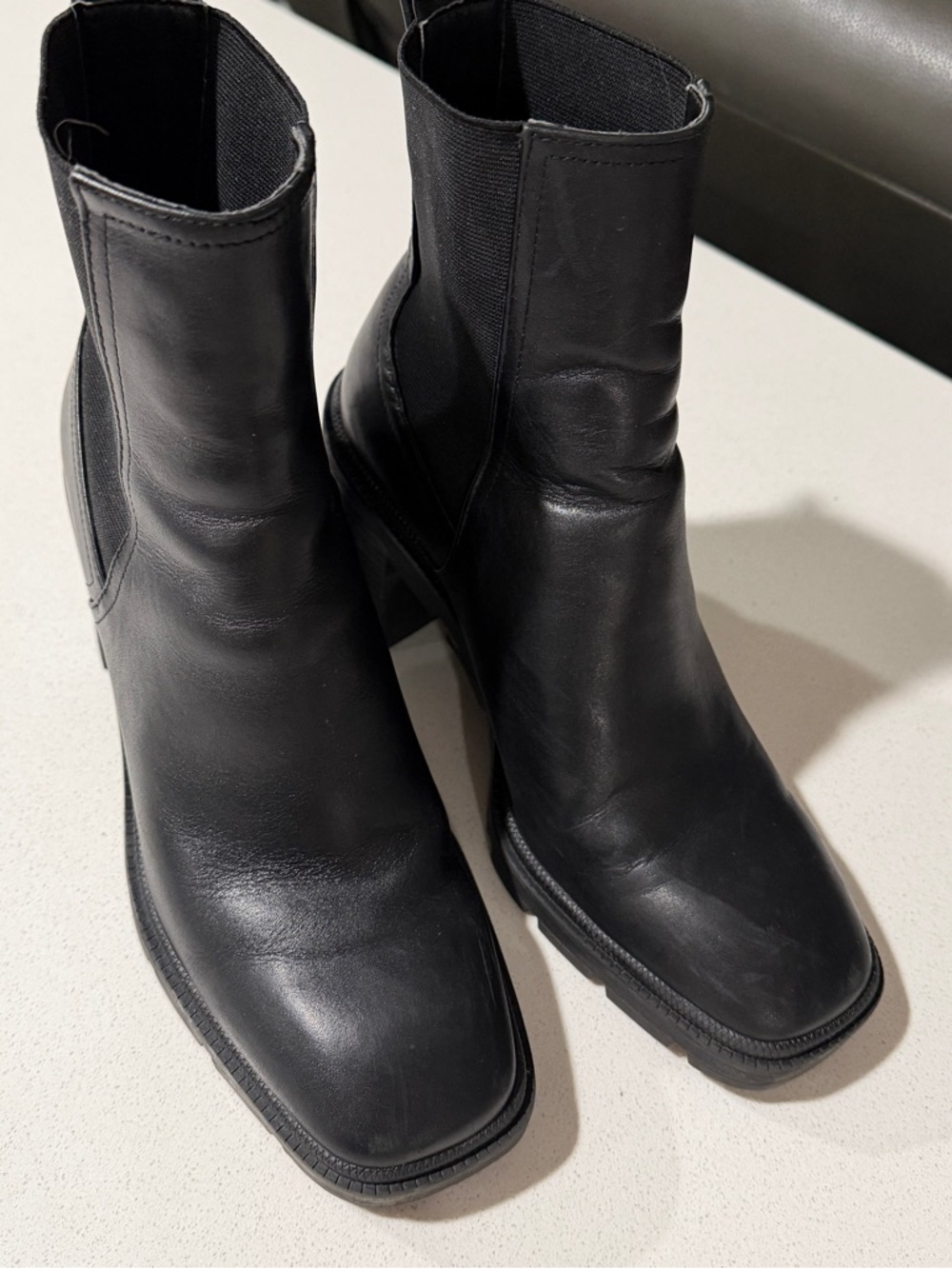 Zara Black Leather Chelsea Block Heel Boot - Picture 3 of 8